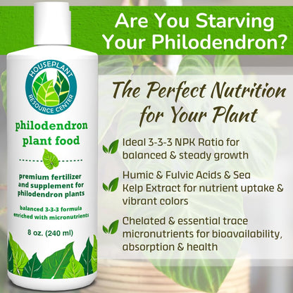 Philodendron Fertilizer – Liquid Plant Food for Strong Roots, Healthy Growth & Lush Foliage | 3-3-3 NPK Formula with Sea Kelp, Humic & Fulvic Acid | Essential Nutrients for Tropical Houseplants | 8 oz