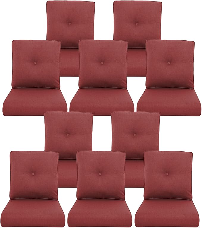 10-Piece Outdoor Patio Cushion Set - Fade & Water Resistant with Removable Olefin Cover, 22x24x4 Inch Memory Foam Cushions for Wicker Sectional Sofa – Red/Buckle