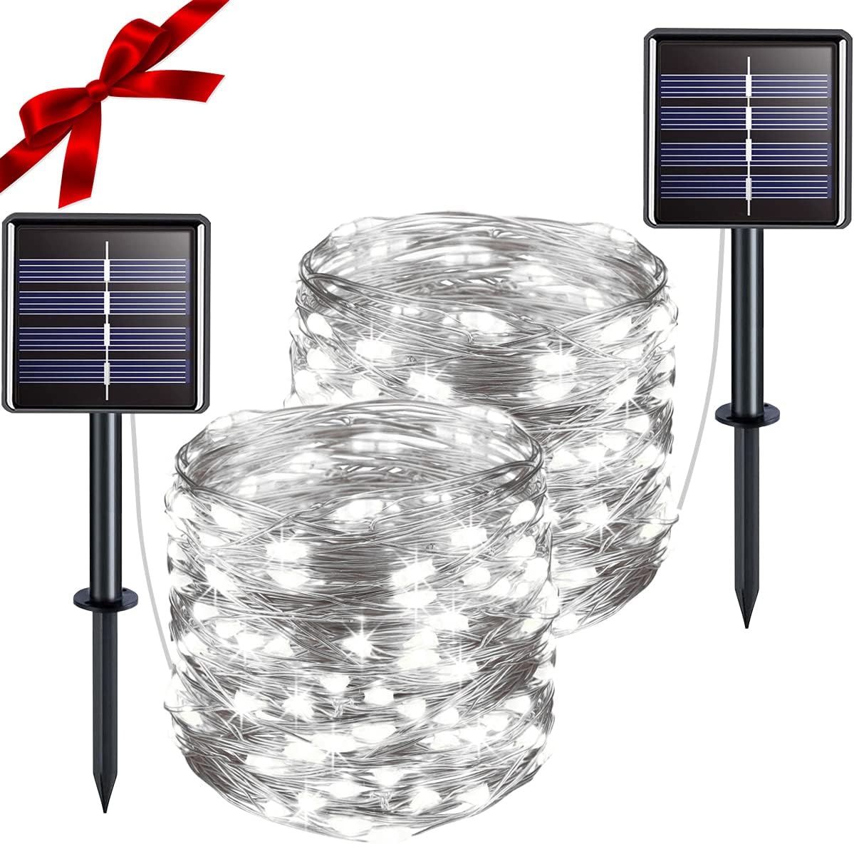 suddus Solar Fairy Lights Outdoor Waterproof, 2 Pack 33ft 100 LED Solar Twinkle Lights, 8 Modes White Solar Christmas Lights for Backyard Trees Patio Deck Garden Birthday Party Wedding Decorations