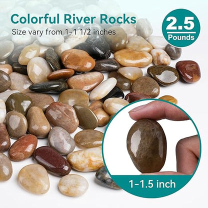 2.5 lbs Decorative Rocks for Potted Plants, 1-1/2 inch River Rocks for Plants, Garden Rocks Outdoor Landscaping, Polished Natural Stone for Walkways, Yard, Vases, Crafts