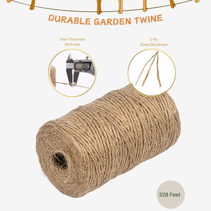 Garden Twine 3mm, 328 Feet Natural Jute Twine for Garden, Crafts, Gifts Wrapping, Packing and Home Decor