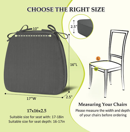Chair Cushions for Dining Chairs, Indoor Chair Cushions with Ties，Waterproof Chair Pads Set of 6, Dark Grey, 17x16x2.5 Inch