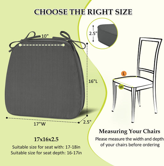 Chair Cushions for Dining Chairs, Indoor Chair Cushions with Ties，Waterproof Chair Pads Set of 6, Dark Grey, 17x16x2.5 Inch