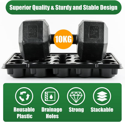 20 Cell Plant Trays for Carrying 3 inch Round Nursery Pots, Sturdy Plastic Trays Suitable for Holding 100 pcs Peat Pots (5 Packs)