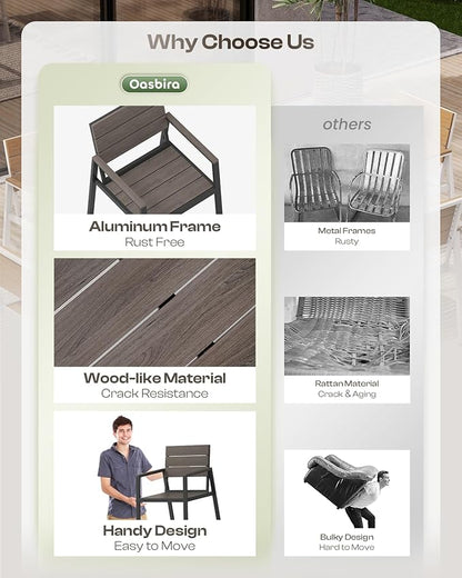 HDPS Outdoor Patio Dining Chairs Set of 2, 350LBS Capacity Aluminum Patio Dining Chairs with Armrests, Weather-Resistant for Lawn, Garden, Yard, Poolside and Indoor Use, Charcoal