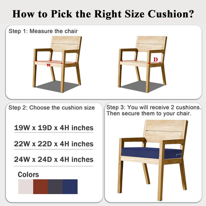 Outdoor Chair Cushions Set of 2 for Patio Furniture 24x24x4 Inch Waterproof Patio Chair Cushion 3 Year Color Fastness Square Elastic Foam Garden Sofa Couch Pads with Ties and Handle,Blue