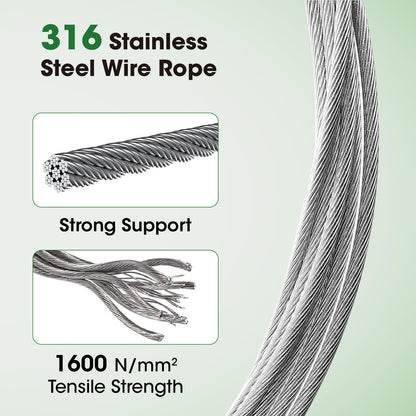 20 Sets Cylindrical Hubs Wall Trellis Kits, Wire Trellis for Climbing Plants Outdoor with 98Ft x 1/8" T316 Stainless Steel Rope, Garden Wire Trellis System for Espalier & Vertical Gardening