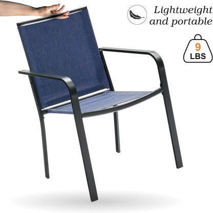 Anumutig 5-Piece Outdoor Dining Set, 35 Inch Square Patio Table with 4 Stackable Patio Chairs, All Weather Frame Furniture Set - Navy