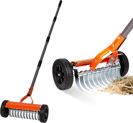 Walensee Dethatching Roller Rake with 76.8'' Adjustable Handle, 2mm Stainless Steel Blades, Heavy Duty Lawn Thatch Remover for Moss, Grass Clippings, Leaves & Debris – Ideal for Yard & Garden Cleanup