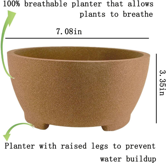Round Unglazed Bonsai Pots with Drainage Holes 7” Breathable Planter Sand-Textured Short Legs Large Bonsai Tree Pots Ceramic for Indoor Plants Succulent