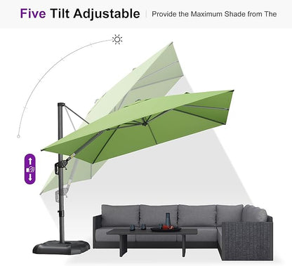 PURPLE LEAF 10 Feet Patio Umbrella Outdoor Cantilever Square Umbrella Aluminum Offset Umbrella with 360-degree Rotation for Garden Deck Pool Patio Apple Green