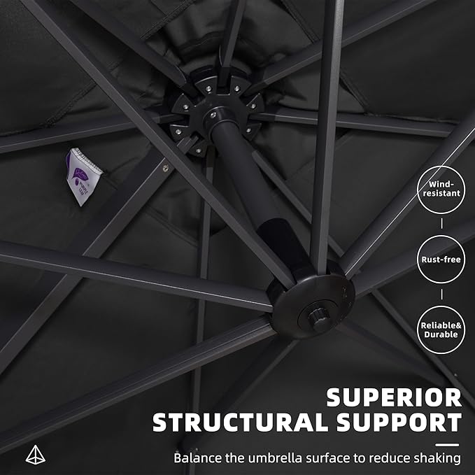 PURPLE LEAF 9' X 11.5' Patio Umbrella Outdoor Cantilever Rectangle Umbrella Aluminum Offset Umbrella with 360-degree Rotation for Garden Deck Pool Patio Black