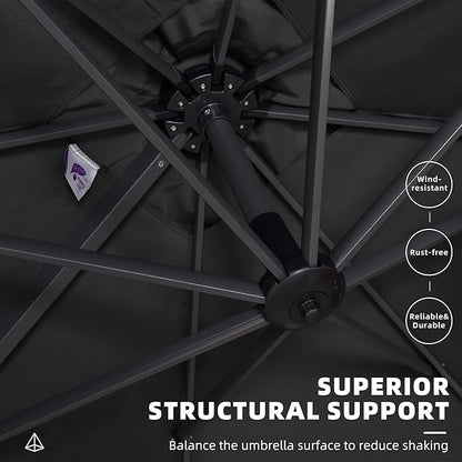 PURPLE LEAF 9' X 11.5' Patio Umbrella Outdoor Cantilever Rectangle Umbrella Aluminum Offset Umbrella with 360-degree Rotation for Garden Deck Pool Patio Black
