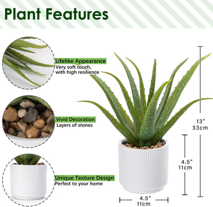 Artificial Succulent Aloe Plants 13 Inch Large Faux Succulents with Ceramic Pot Fake Aloe Potted Plant for Home Indoor Bathroom Table Bedroom Shelf Office Decor