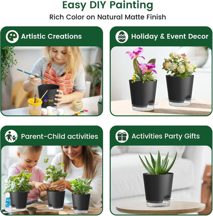 4 inch Self Watering Pots for Indoor Plants, 5 Pack Small Flower Plant Pots with Drainage Holes and Clear Reservoirs, Visible Water Level, Plastic Planters with Wicking Rope, Black