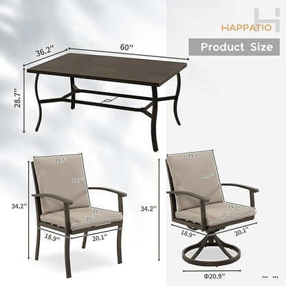 HAPPATIO 7 Piece Patio Dining Set, Aluminum Outdoor Dining Set for 6, Patio Furniture Sets, 2 Swivel Dining Chairs, 4 Dining Chairs, Aluminum Furniture Set for Patio, Yard (Black)