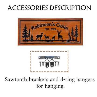 Personalized Carved Cabin Sign Custom Wooden Outdoor Sign Deer Pine Trees Rustic Mountain House Sign Lake House Sign Cottage Sign Camping Sign