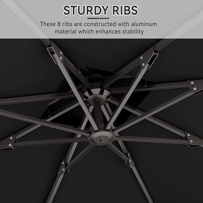 10' X 10' Cantilever Patio Umbrella Outdoor Heavy Duty Double Top Windproof Square Offset Umbrellas with 360-degree Rotation for Pool Deck Backyard, Black
