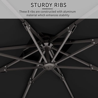 10' X 10' Cantilever Patio Umbrella Outdoor Heavy Duty Double Top Windproof Square Offset Umbrellas with 360-degree Rotation for Pool Deck Backyard, Black