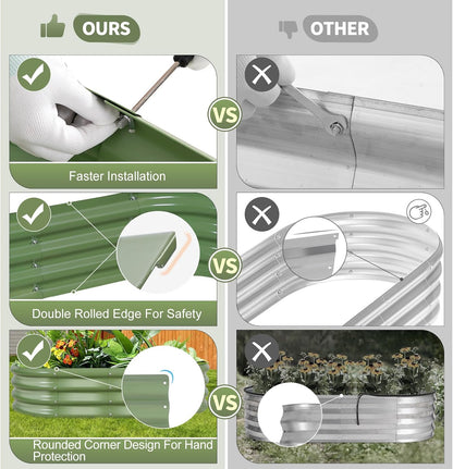 Galvanized Raised Garden Bed Outdoor- 2 Pcs Raised Beds for Gardening| Metal Planter Box, Steel Raised Garden Bed Kit with Gloves for Vegetables, Flower, Herbs (4x2x1.4FT, Green)