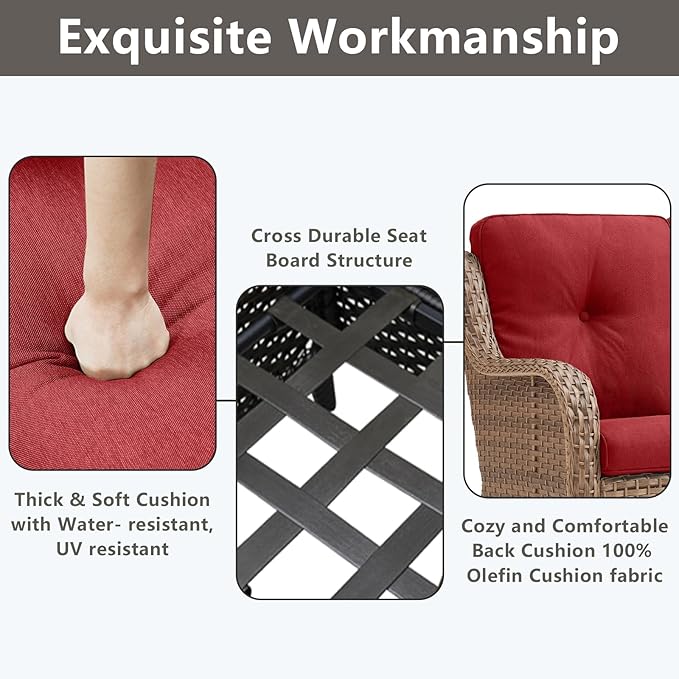 Rilyson Patio Furniture Chairs Outdoor Chair - 2 Piece Wicker Rattan Chairs Set with High Back and Deep Seating for Deck Porch Balcony Backyard Garden(Yellow/Red)