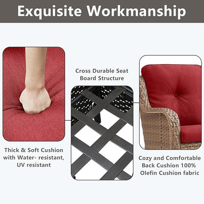 Rilyson Patio Furniture Chairs Outdoor Chair - 2 Piece Wicker Rattan Chairs Set with High Back and Deep Seating for Deck Porch Balcony Backyard Garden(Yellow/Red)