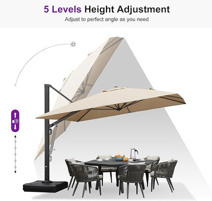 PURPLE LEAF 10' X 13' Rectangle Patio Umbrella with Base Large Windproof Offset Hanging Outdoor Umbrella Cantilever Umbrella Outdoor Patio Beige