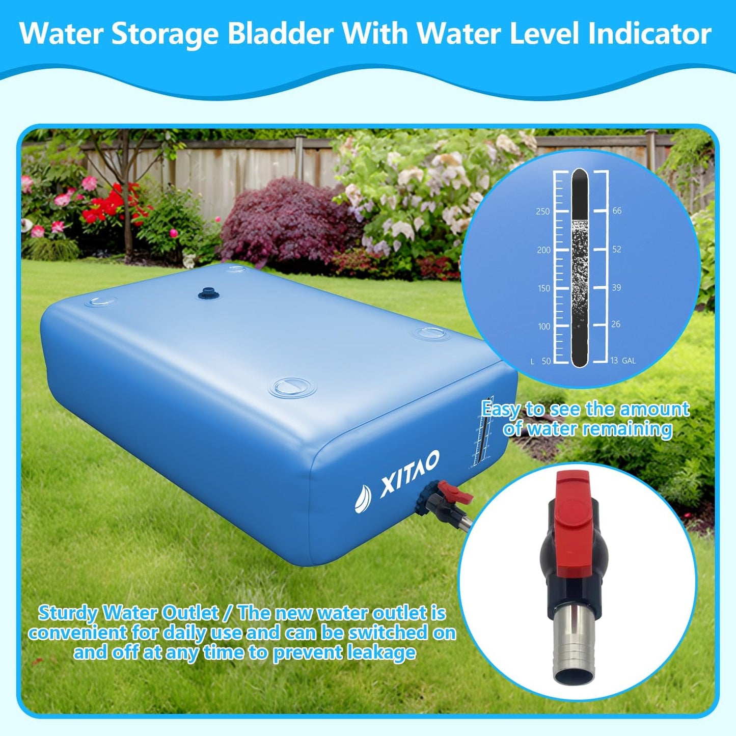 XITAO 142Gal Large Capacity Water Storage Bladder Containers w/Water Level Indicator Portable Foldable Emergency Water Tank Bag for RVs, Drought Resistance, Fire Prevention, Agricultural Irrigation