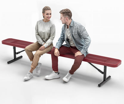 Heavy-Duty Outdoor Metal Bench, Thermoplastic-Coated, Portable, Weatherproof, Commercial-Grade for Parks, Gardens, Patios, Stores & More (8 Ft - Portable, Red)
