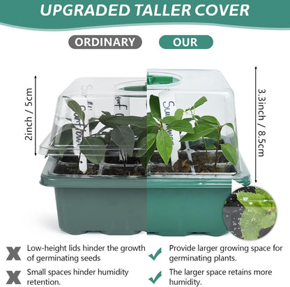 Artcome 5-Pack Seed Starter Tray, 12 Cells Each with Push-Up Ejector - Seed Starter Kit for Rapid Growth and Healthy Seedlings at Home - 60 Cells in Total