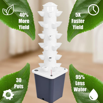Set Hydroponic Growing Tower with 20L Tank, 6 Layers 30 Plants Indoor hydroponics Growing System kit, Soilless Cultivation Herbs Fruits Vegetables Vertical Planter Tower Kit (Black)
