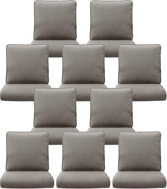 10-Piece Outdoor Patio Cushion Set - Fade & Water Resistant with Removable Olefin Cover, 22x24x4 Inch Memory Foam Cushions for Wicker Sectional Sofa – Grey/Regular