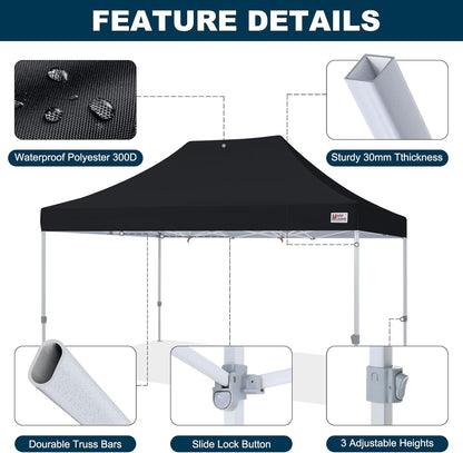 MASTERCANOPY Pop Up Canopy Tent Commercial Grade 10x15 Instant Shelter (Black)