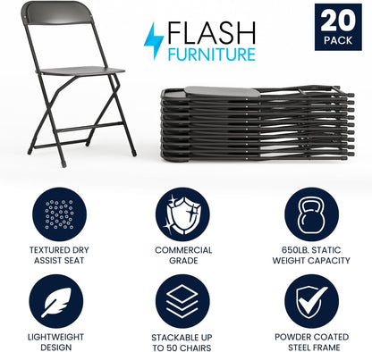 Flash Furniture Hercules Series Plastic Folding Chair - Black - 20 Pack 650LB Weight Capacity Comfortable Event Chair-Lightweight Folding Chair