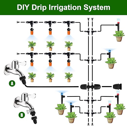 260 FT Drip Irrigation System Kit, Automatic Garden Watering System with 1/2" & 1/4" Tube for Greenhouse, Lawn, Raised Bed, Micro Misting Plant Sprinkler System, Adjustable Drip Emitters