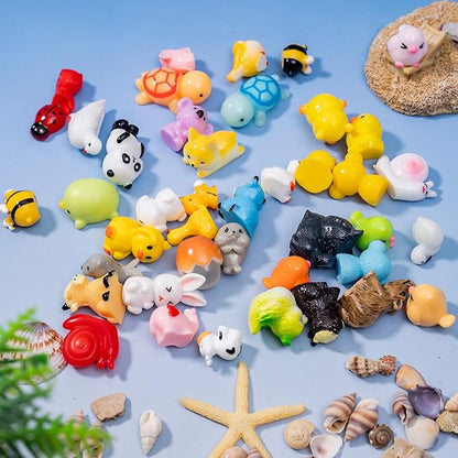 42pcs Mini Resin Animal 42 Styles Figures Bulk Tiny Resin Animals Little Miniature Small Animal for Micro Fairy Garden Landscape Accessories Dollhouse Hide Crafts Decor Aquarium