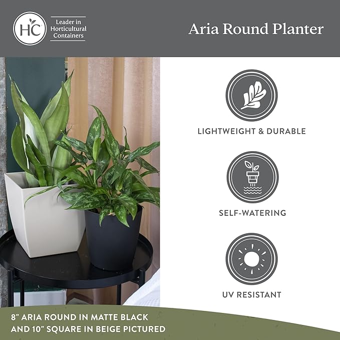 The HC Companies Aria Round Self-Watering Pot - Lightweight Plastic Planter for Herbs & More - Durable Plant Pots for Indoor Plants & Outdoor Plants (12" Matte White, Pack of 2)