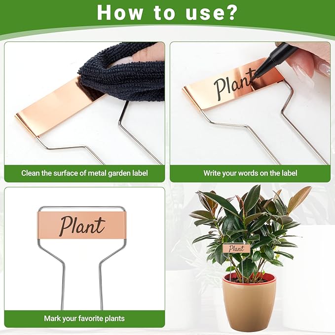 80 Pcs 10" High Plant Labels, Include 40 Copper Metal Plant Tags and 40 Weatherproof Garden Aluminum Markers Bulk with Marker Pen Reusable Seedling Sign Nursery Tag for Outdoor Herb Vegetable Flower