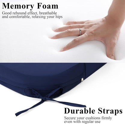 Outdoor Chair Cushions Set of 2, Waterproof Foam Patio Seat Cushions with Ties for Garden Sofa & Dining Furniture, 3-Year Color Fastness, 18x18x3 Inch, Blue