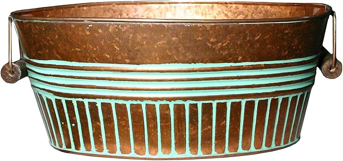 Headwind Vintage Collection 14-Inch Vintage Copper Oval Galvanized Tub with Handles – Metal Wash Basin Planter - Galvanized Metal Tub for Indoor & Outdoor Use by Robert Allen