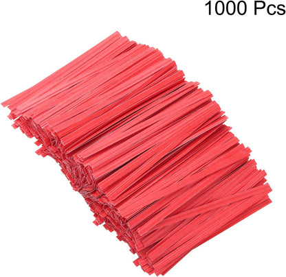 HARFINGTON 1000pcs Bag Twist Ties 3.5" Reusable Kraft Paper Twist Ties Wire Cable Ties for Party Bread Candy Cake, Red