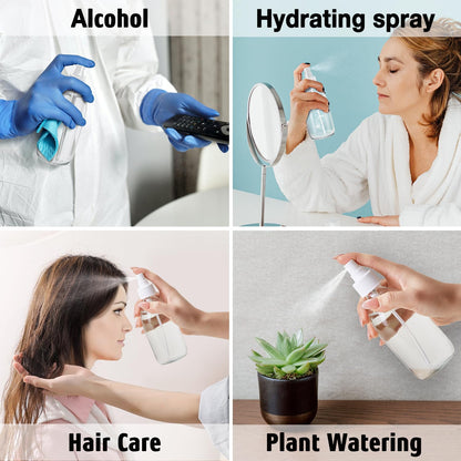 Tecohouse 2 Pack Glass Spray Bottles, 250ml Small Glass Bottles for Cleaning Solutions, Spray Bottles for Essential Oils, Plants, with Durable Nozzle, Labels, Funnel - Clear