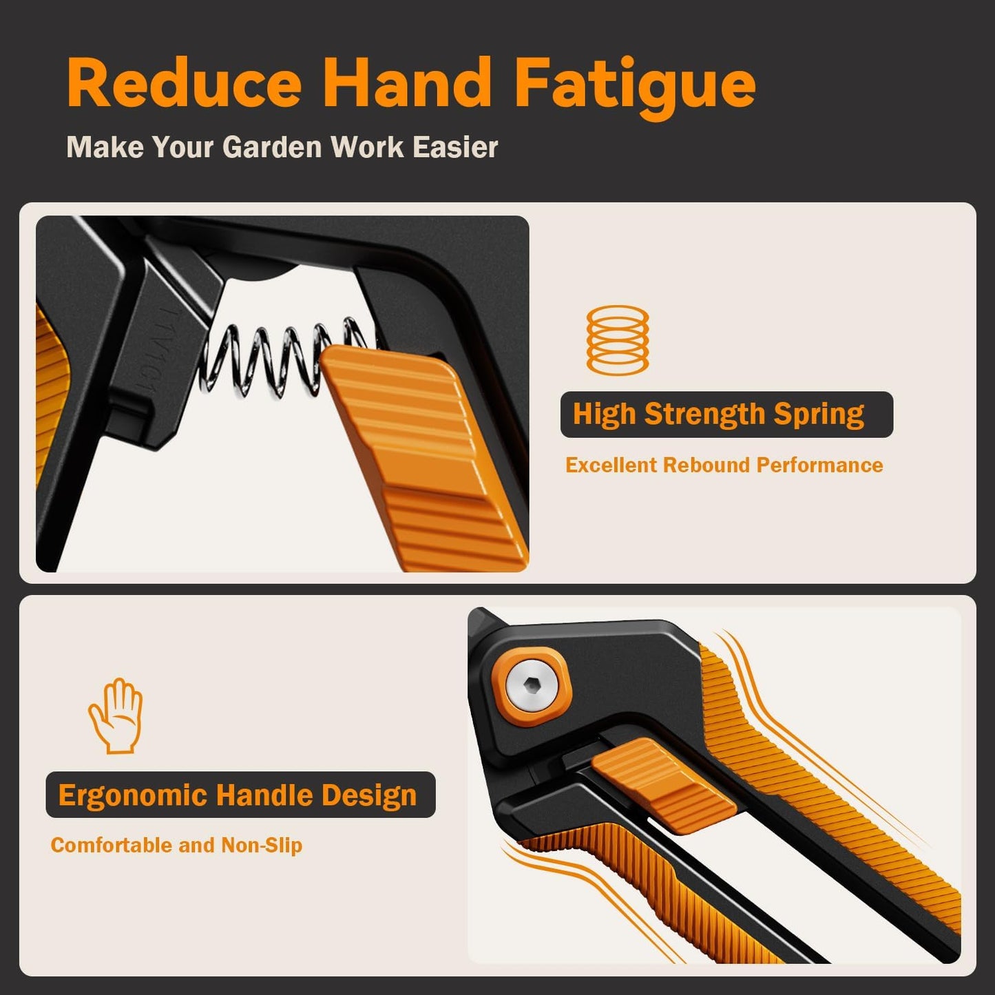 PrunePro Garden Scissors Pruning Shears Sharp Stainless Steel Non-Stick Teflon Coating Blade for Precise Cuts Garden Snip Bonsai Clippers for Plants Rose Flower Orange 2 Pack