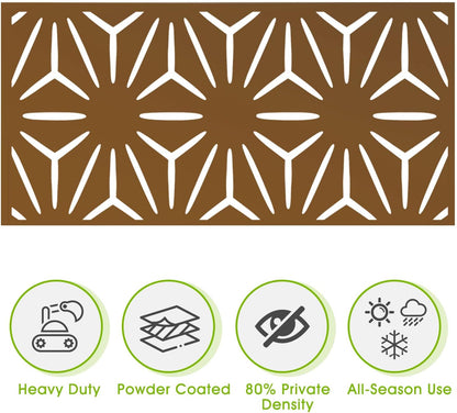 Metal Privacy Screen Outdoor 72" H×47" W,Freestanding Decorative Privacy Screen for Balcony Yard&Garden,Privacy Fence-Brown&Star