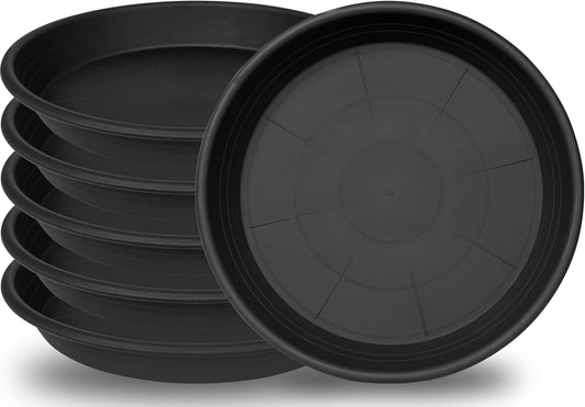 6 Pack Plant Saucer Plant Tray, 4 6 8 10 12 13 15 17 19 inch Plant Trays for Pots, Heavy Duty Plant Trays for Indoors no Holes, Plastic Plant Saucer for Planter, Bird Bath Bowls (6", Black)