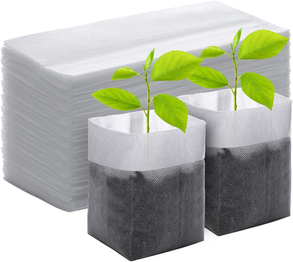 GREANER 100PCS Nursery Growing Bags Large, 7.8x8.6 inches Biodegradable Non-Woven Fabric Seedling Grow Bag, Seed Starting Pots Pouches for Planting Seedling Cutting Clones, White Plant Nursery Bags