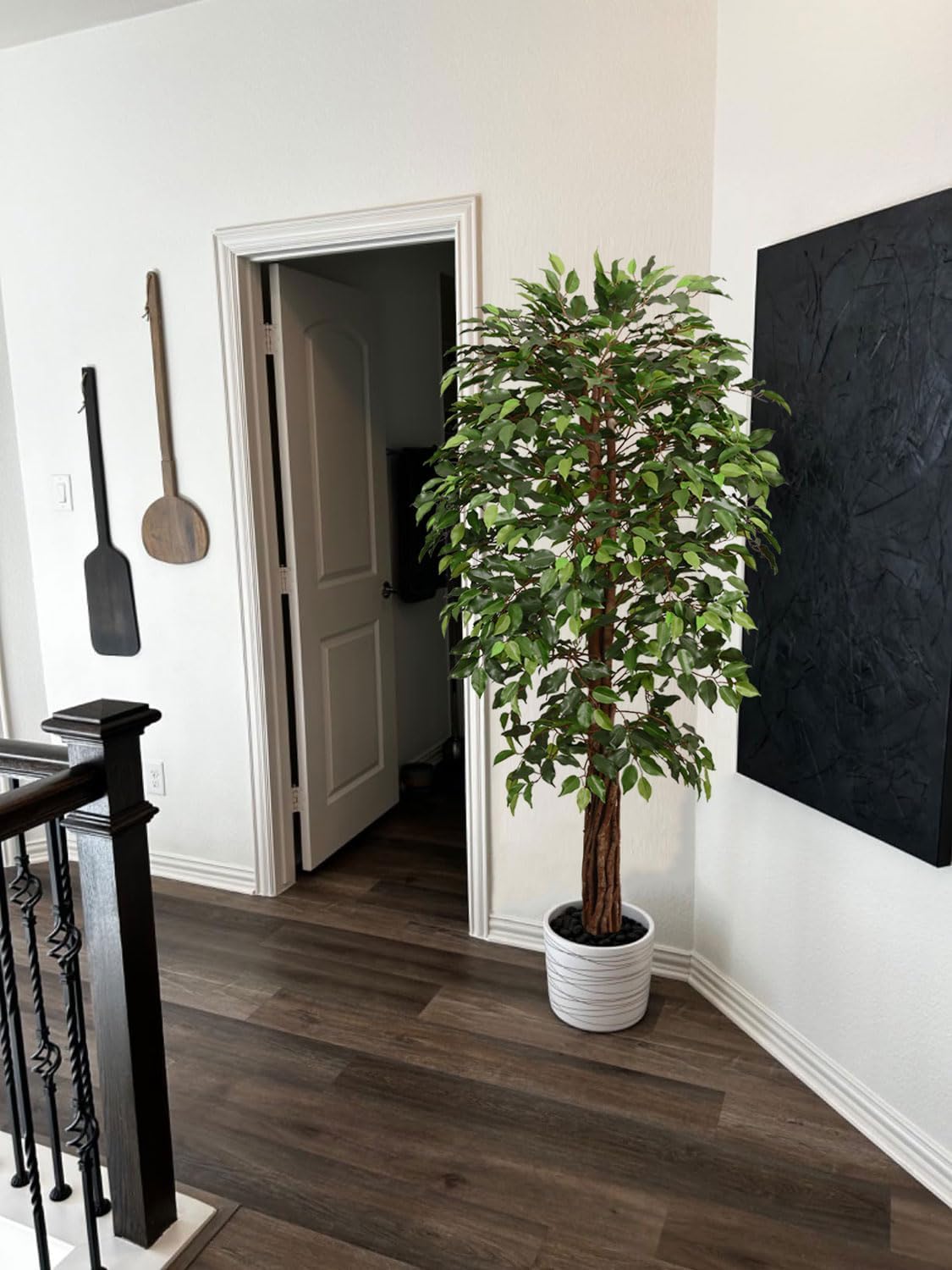 Aveyas 6ft Artificial Ficus Tree for Home Decor, 6 Feet Faux Plant Fake Silk Trees with Pot for Indoor Outdoor House Living Room Office Garden (6 ft Tall)