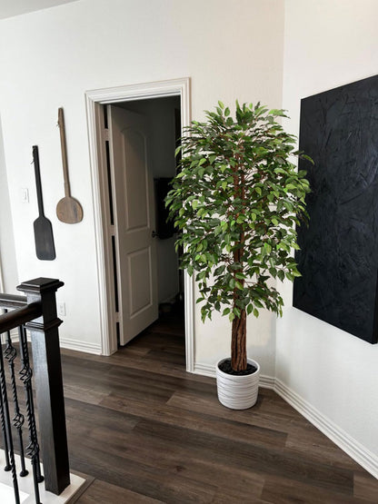 Aveyas 6ft Artificial Ficus Tree for Home Decor, 6 Feet Faux Plant Fake Silk Trees with Pot for Indoor Outdoor House Living Room Office Garden (6 ft Tall)