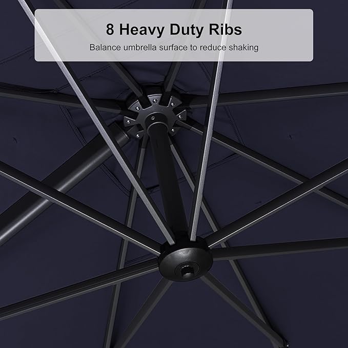 PURPLE LEAF 8' X 8' Left-right Tilting Patio Umbrella Outdoor Cantilever Swivel Square Umbrella Aluminum Offset Umbrella with 360-degree Rotation for Garden Deck Pool Patio Navy Blue