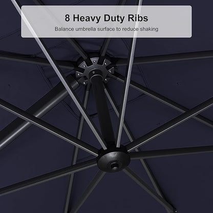 PURPLE LEAF 8' X 8' Left-right Tilting Patio Umbrella Outdoor Cantilever Swivel Square Umbrella Aluminum Offset Umbrella with 360-degree Rotation for Garden Deck Pool Patio Navy Blue